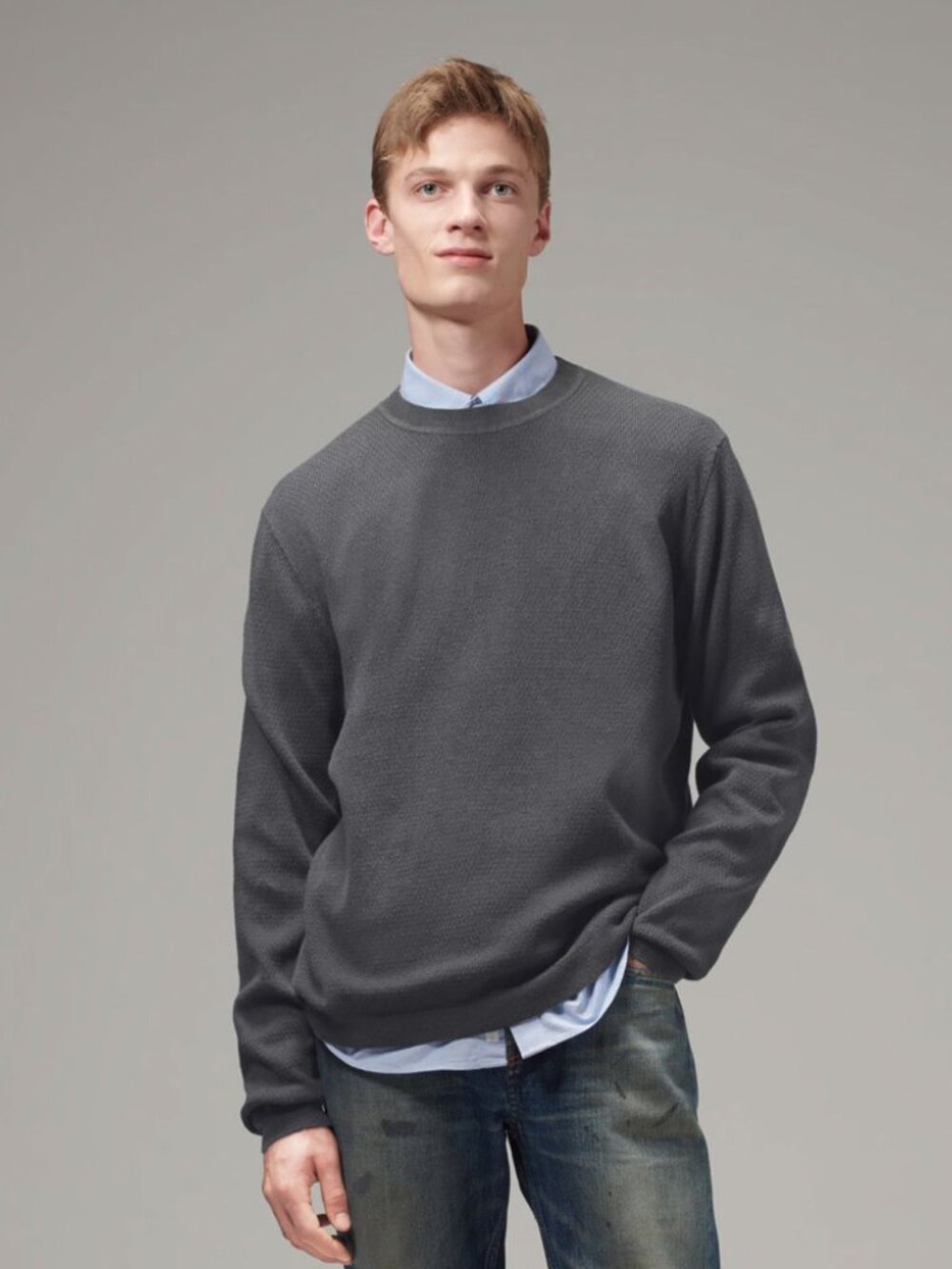 Men's Knit Crewneck Sweater Dark Grey (MYK-002) - Picture 2 of 5
